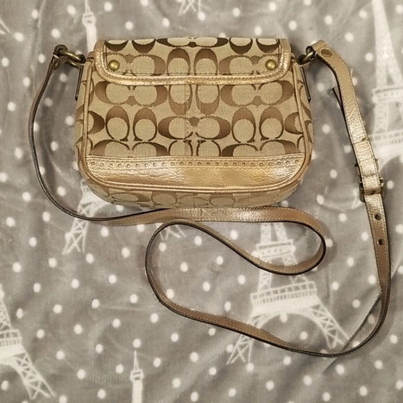 Coach Canvas x Metallic Coloured Leather Signature Cricket Mini Shoulder Purse - Picture 6 of 6